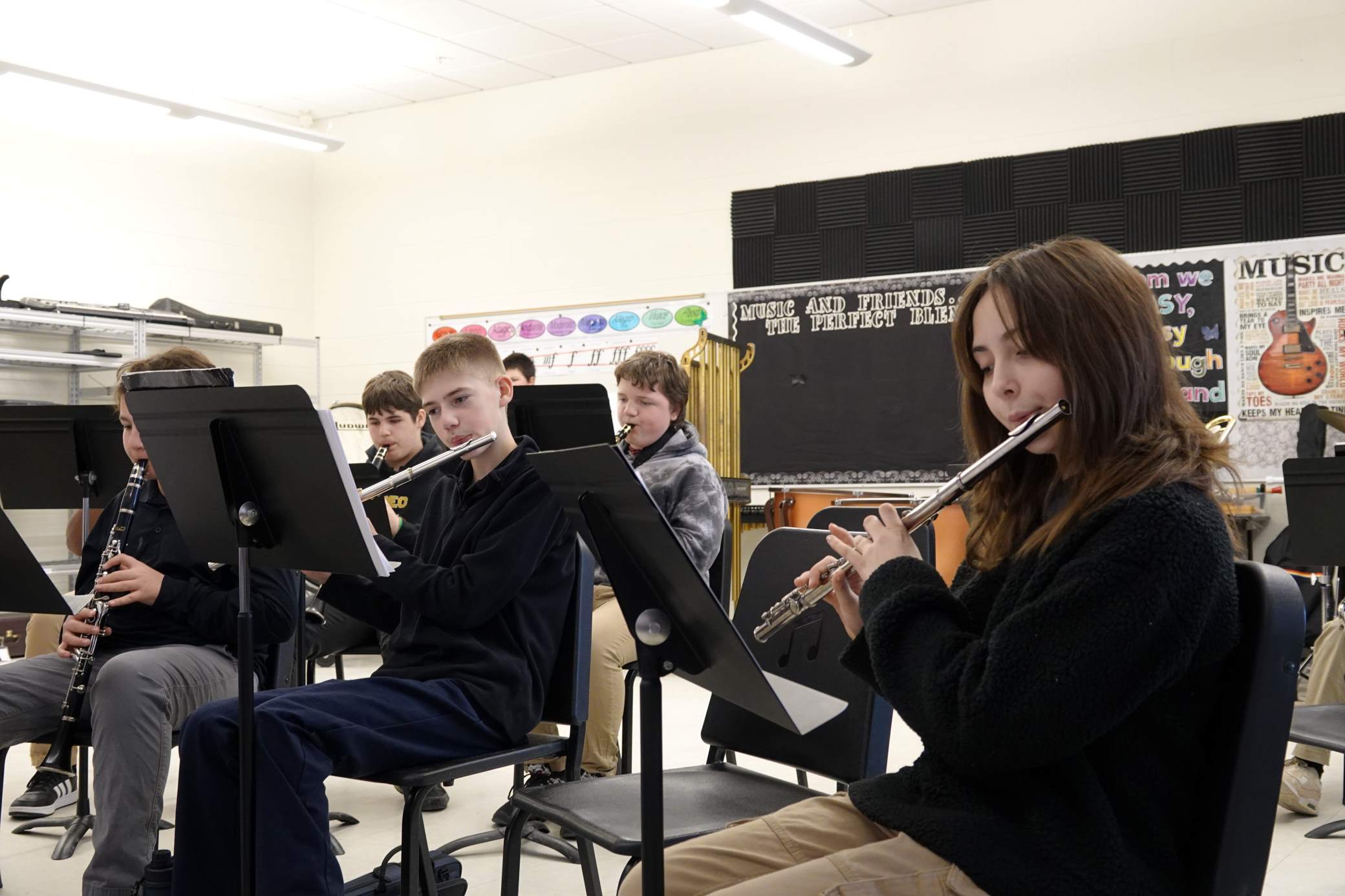 JPEC music class with practicing  instruments during class in Jackson Michigan school